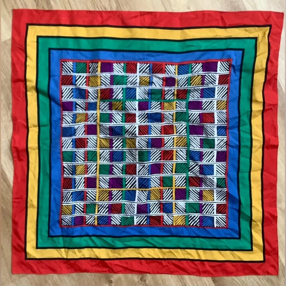 Vintage 90’s square scarf Colorful rainbow colors pride geometric pattern